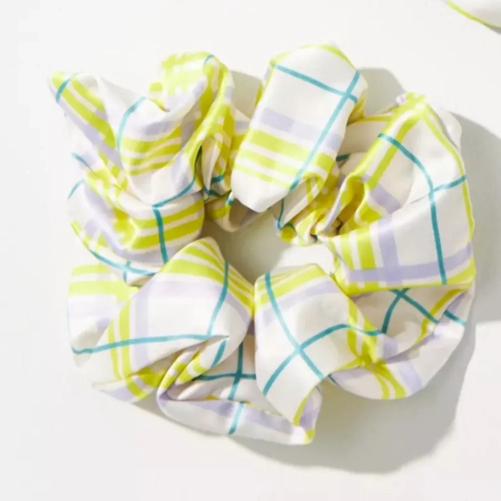 Anthropologie Printed Headband & Scrunchies Striped Green and Plaid Set
